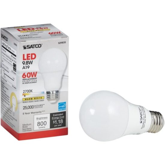 Satco 60W Equivalent Warm White A19 Medium Dimmable LED Light Bulb