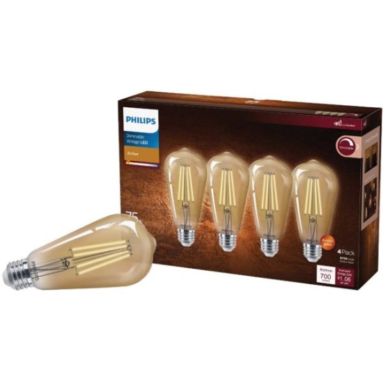 Philips Vintage 75W Equivalent Amber ST19 Medium LED Decorative Light Bulb (4-Pack)