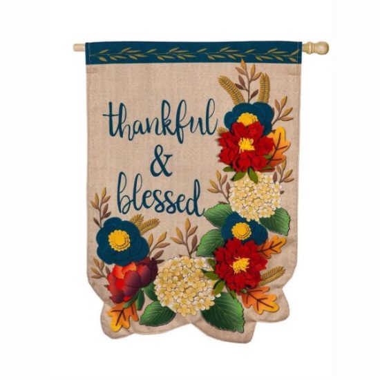 Evergreen 28 in. x 44 in. Thankful and Blessed Floral Linen House Flag