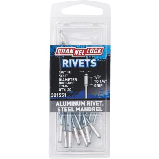 Channellock 1/8 In. to 5/32 In. Dia. x 0.151 In. to 0.315 In. Grip Aluminum Multigrip POP Rivet (20-Pack)