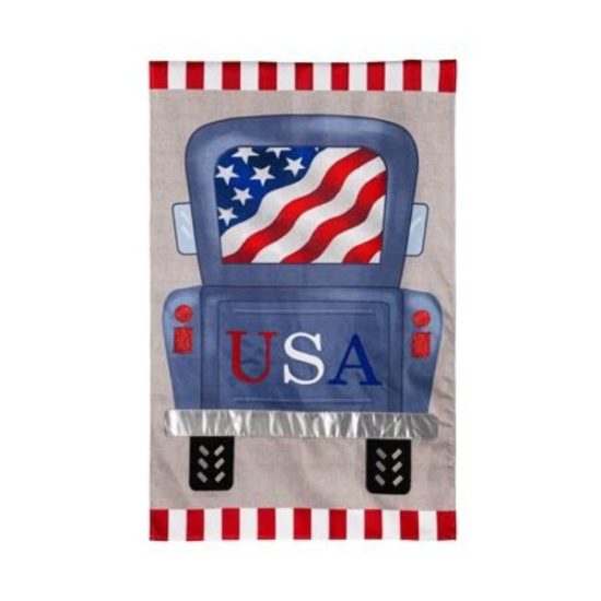 Patriotic Truck House Burlap Flag