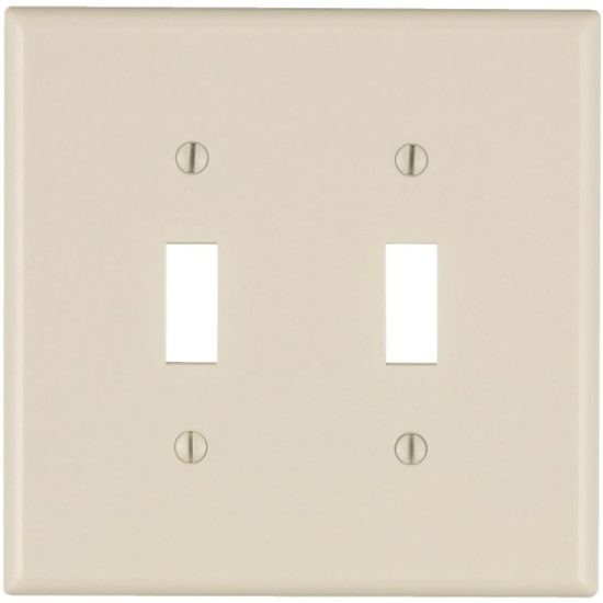 Leviton 2-Gang Smooth Plastic Mid-Way Toggle Switch Wall Plate, Light Almond