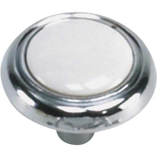 Laurey First Family 1-1/4 In. Dia. Chrome & White Porcelain Accent Cabinet Knob