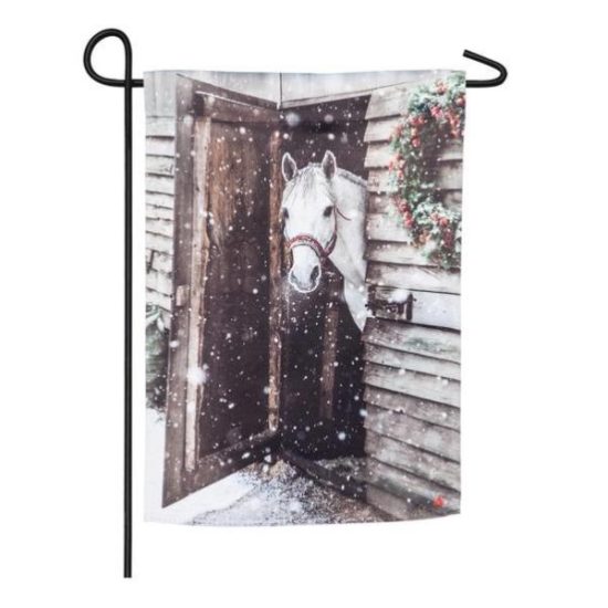 Evergreen Enterprises Snowy Horse Barn Garden Flag
