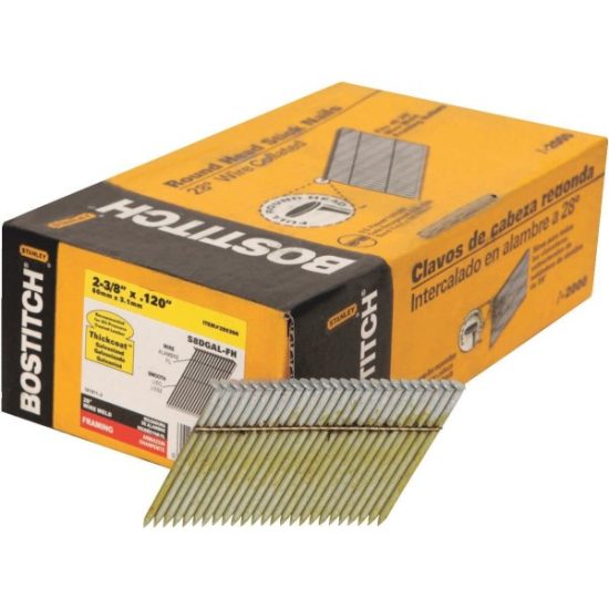 Bostitch 28 Degree Wire Weld Galvanized Smooth Shank Offset Round Head Framing Stick Nail, 2-3/8 In. x .120 In. (2000 Ct.