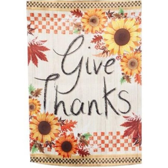 Evergreen Suede Reflections House Flag - Give Thanks