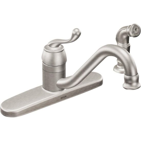 Moen Muirfield Single Handle Lever Kitchen Faucet with Side Spray, Stainless