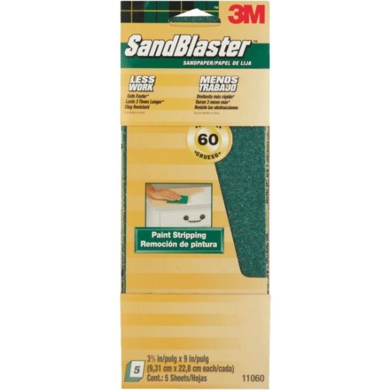 3M SandBlaster No Slip Grip Backing 3-2/3 In. x 9 In. 60 Grit Coarse Sandpaper (6-Pack)