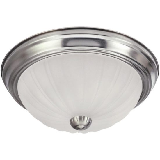 Home Impressions 13 In. Brushed Nickel Incandescent Flush Mount Ceiling Light Fixture with Frosted Melon Glass