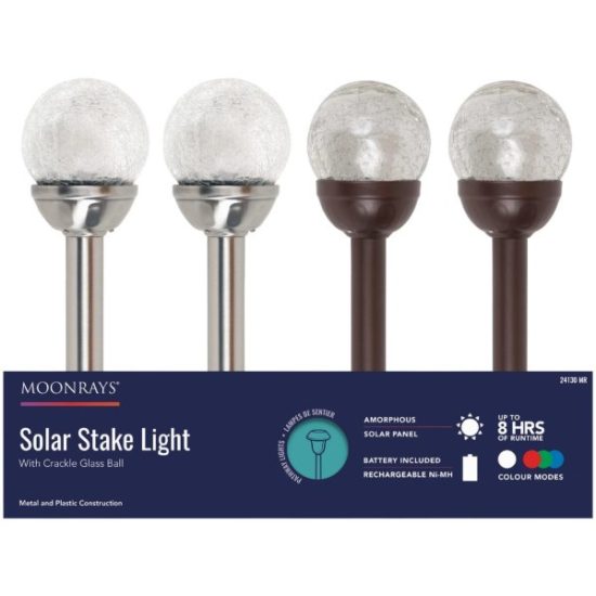 Moonrays 15 In. Crackle Glass Ball Solar Stake Light