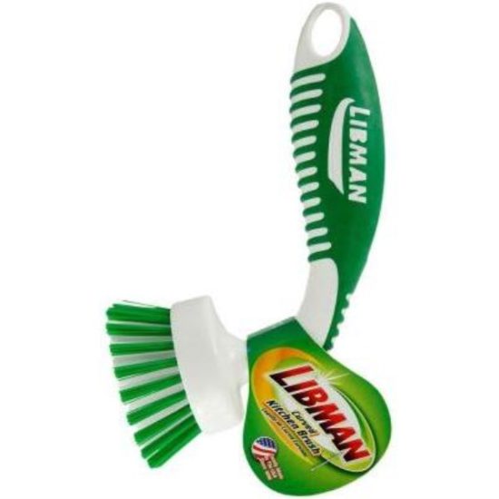 Libman White & Green Polymer 8 In. Ergonomic Rubber Grip Dish Brush
