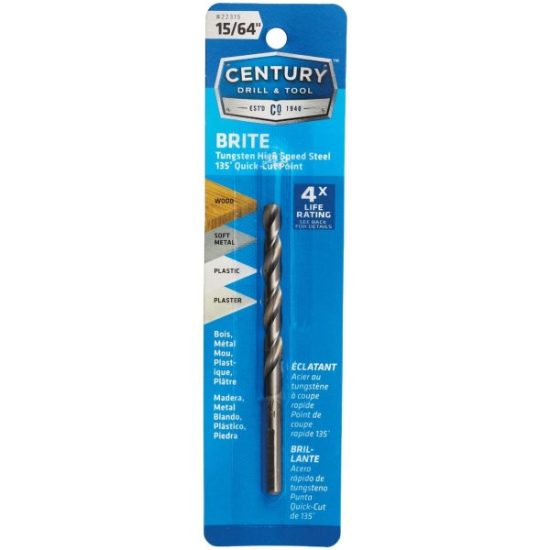 Century Drill & Tool 15/64 In. Tungsten High Speed Steel Quick-Cut Point Brite Drill Bit