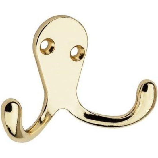 National Brass Double Clothes Wardrobe Hook, 2 per Card