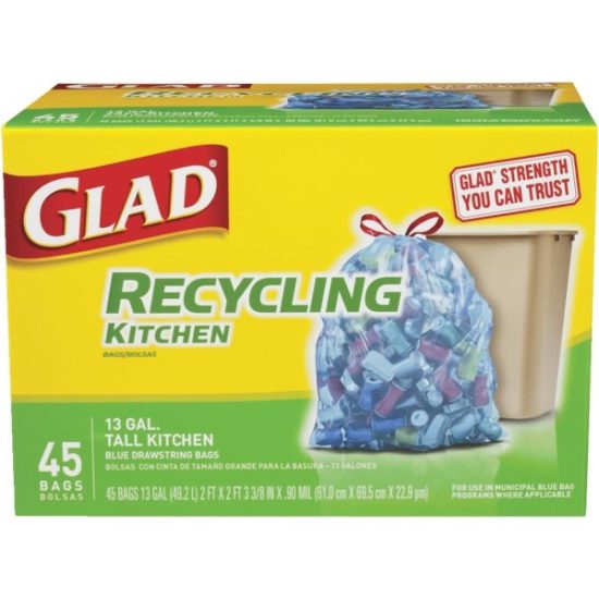 Glad Recycling 13 Gal. Tall Kitchen Blue Trash Bag (45-Count)