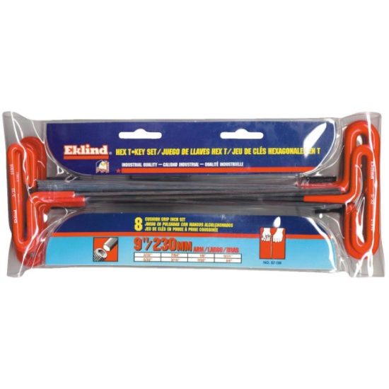 Eklind Standard 9 In. Arm Cushion Grip T-Handle Hex Key Set, 8-Piece