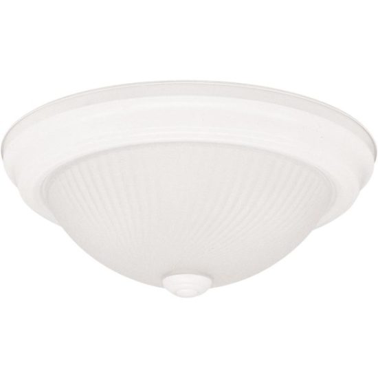 Home Impressions 13 In. White Incandescent Flush Mount Ceiling Light Fixture with Frosted Swirl Glass
