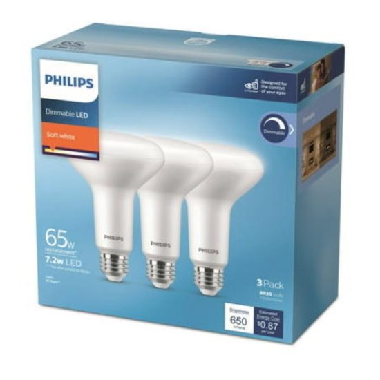 Philips 65W Equivalent Soft White BR30 Medium Dimmable LED Floodlight Light Bulb (3-Pack)