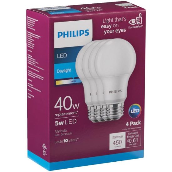 Philips 40W Equivalent Daylight A19 Medium LED Light Bulb (4-Pack) - California Compliant