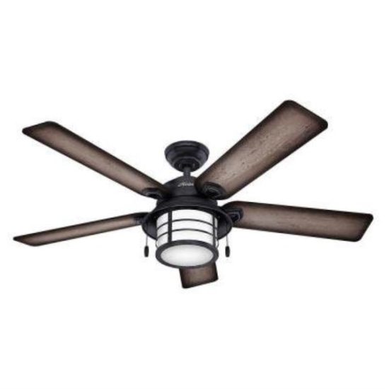 Hunter Key Biscayne 54 In. Weathered Zinc Outdoor Damp Rated Ceiling Fan with Light Kit