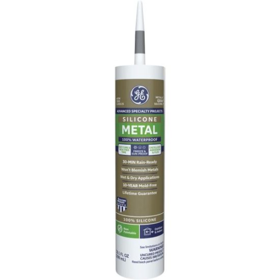GE Metal Silicone 2 Sealant, Metallic Grey, 10.1 Oz.