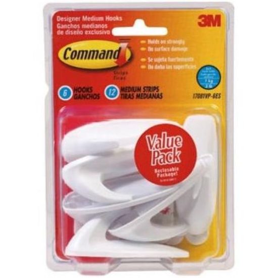 3M Command Medium Utility Designer Adhesive Hook (6-Pack)