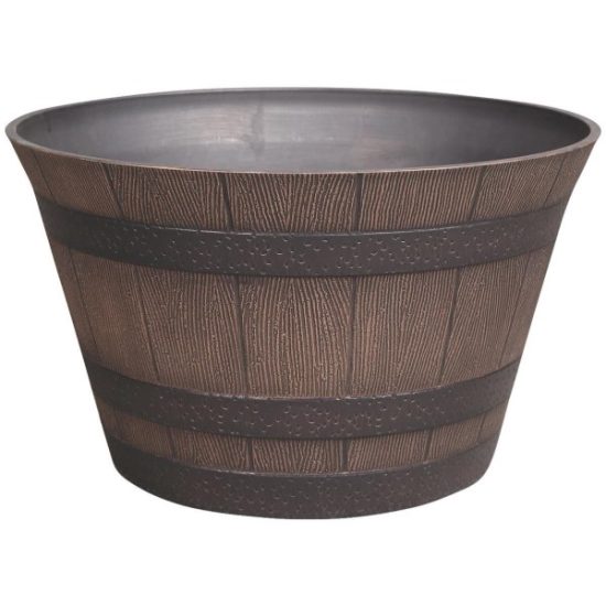 Southern Patio 15.5 In. x 9 In. Resin Kentucky Walnut Whiskey Barrel Planter