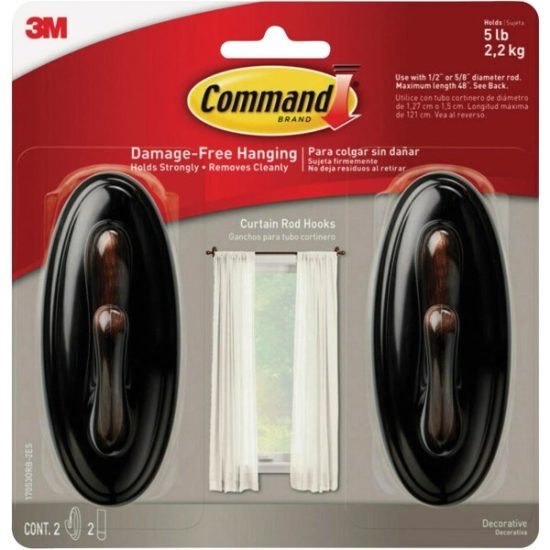 3M Command Oil Rubbed Bronze Curtain Rod Hook (2-Pack)