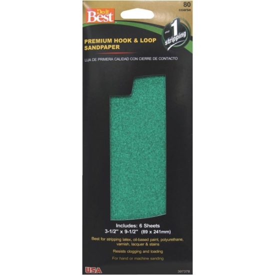 Do it Best 3-1/2 In. x 9-1/2 In. 80G Premium Hook And Loop Sandpaper (6 Count)