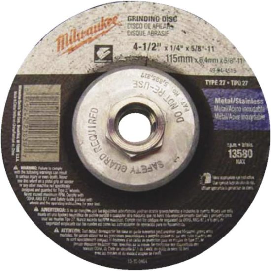 Milwaukee Type 27 4-1/2 In. x 1/4 In. x 5/8 In. Metal/Stainless Grinding Cut-Off Wheel