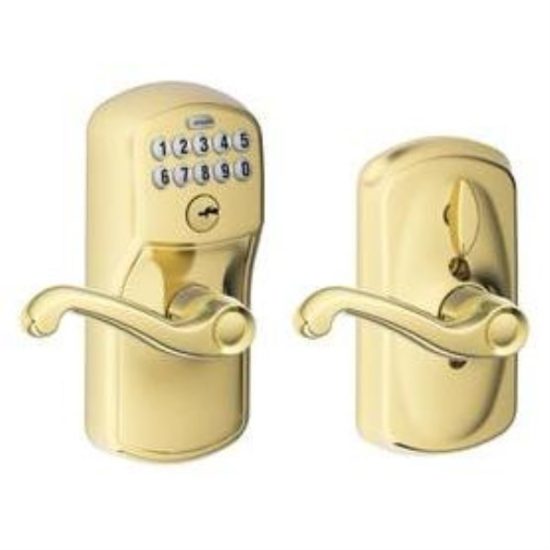 Schlage Plymouth Bright Brass Electronic Keypad Entry Lock