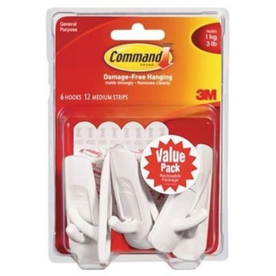 3M Command Medium Utility Adhesive Hook (6-Pack)