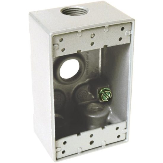 Hubbell Single Gang 1/2 In. 4-Outlet White Aluminum Weatherproof Outdoor Outlet Box