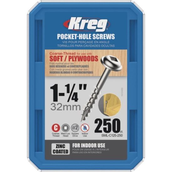 Kreg #8 1-1/4 In. Coarse Maxi-Loc Washer Head Zinc Pocket Hole Screw (250 Ct.)