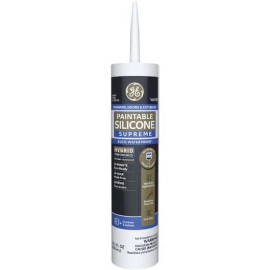 GE Paintable Silicone Supreme Window & Door Sealant, White, 10.1 Oz.