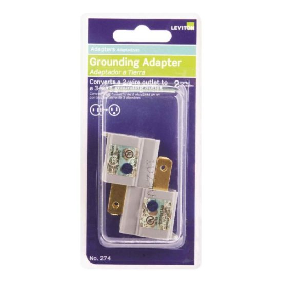 Leviton 15A 125V Gray Grounding Cube Tap Outlet Adapter (2-Pack)