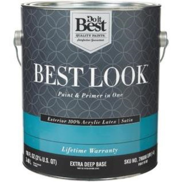 Best Look 100% Acrylic Latex Paint & Primer In One Satin Exterior House Paint, Extra Deep Base, 1 Gal.