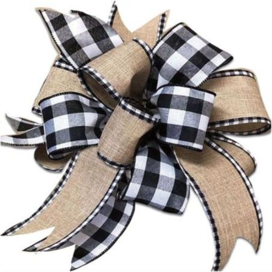Evergreen Door Decor Black and White Buffalo Plaid Door Tag Bow, 18'' x 13'' inches