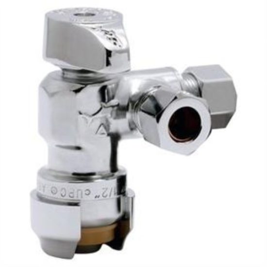 SharkBite 1/2 in. Push-to-Connect x 3/8 in. OD Compression x 3/8 in. OD Compression Chrome-Plated Brass Dual Stop Quarter Turn Angle Valve