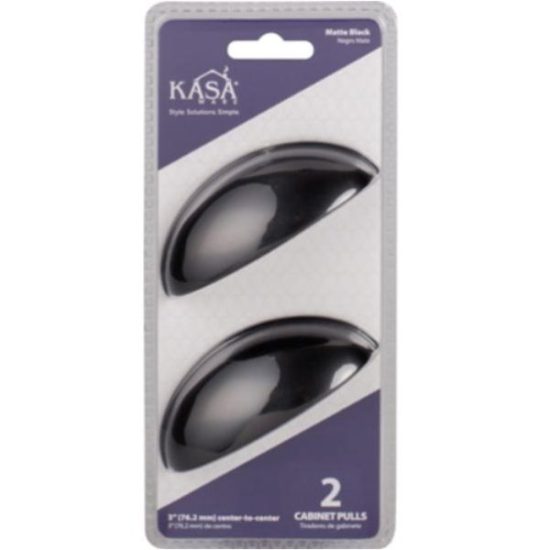 KasaWare 3-11/16 In. L. Matte Black 3 In. Center-to-Center Cup Pull (2-Pack)