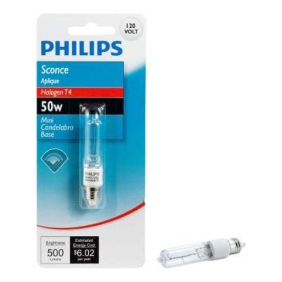 Philips 50W 120V Clear Mini-Can Base T4 Halogen Special Purpose Light Bulb