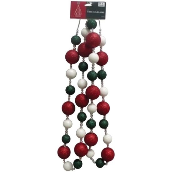 Youngcraft 6 Ft. Red, White, Green, & Silver Glitter Ball Garland