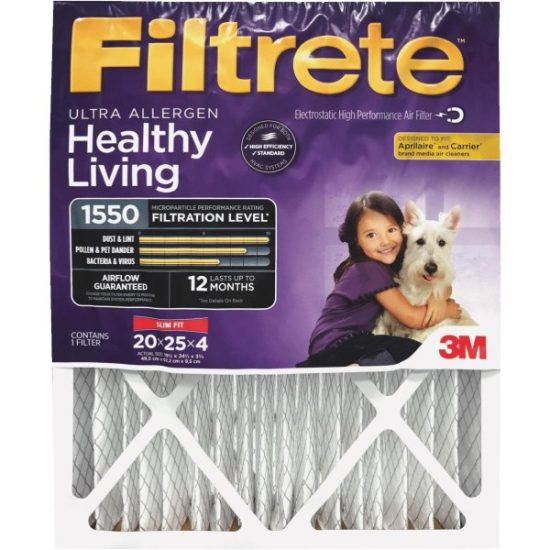 3M Filtrete 20 In. x 25 In. x 4 In. (Slim Fit) Allergen, Bacteria & Virus 1550 MPR Deep Pleat Furnace Filter