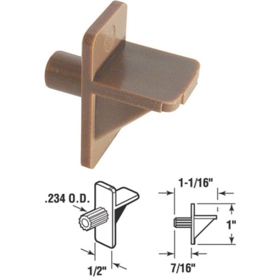 Prime-Line 1/4 In. Brown Styrene Shelf Support (8 Count)
