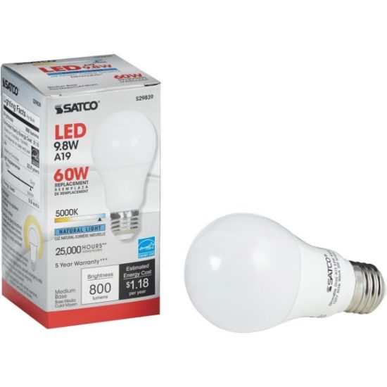 Satco 60W Equivalent Natural Light A19 Medium Dimmable LED Light Bulb