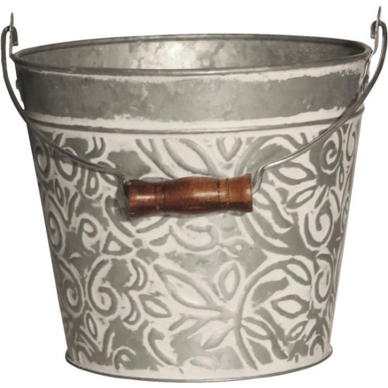 Robert Allen Vintage 8 In. White Wash Floral Galvanized Metal Planter