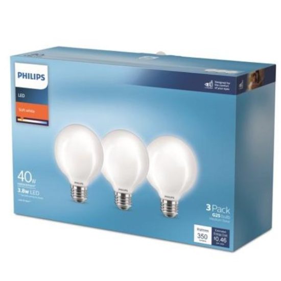 Philips 40W Equivalent Soft White G25 Medium Frosted LED Decorative Light Bulb (3-Pack)