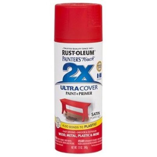 Rust-Oleum Painter's Touch 2X Ultra Cover 12 Oz. Satin Paint + Primer Spray Paint, Poppy Red