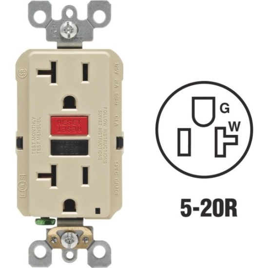 Leviton SmartlockPro Self-Test 20A Ivory Commercial Grade 5-20R GFCI Outlet