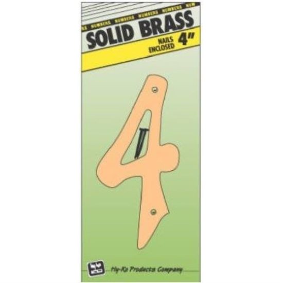 Hy-Ko 4 In. Polished Brass House Number Four