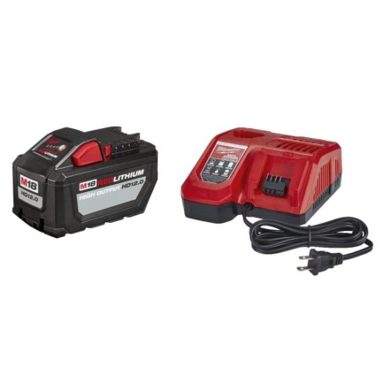 Milwaukee M18 REDLITHIUM High Output 18 Volt Lithium-Ion 12.0 Ah Tool Battery w/M18 & M12 Rapid Charger